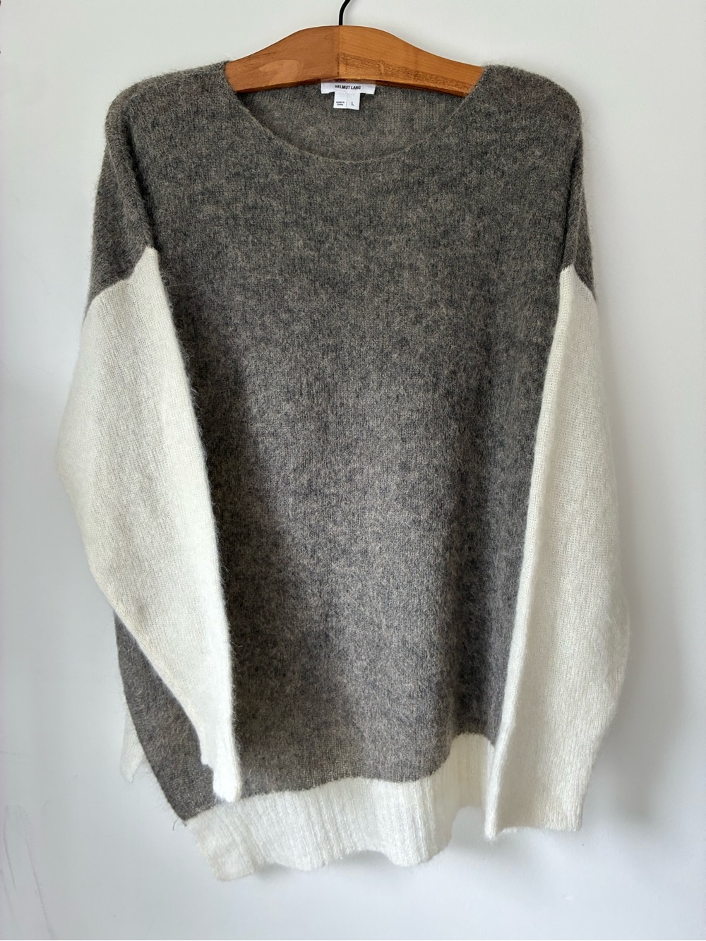 Helmet Lang Sweater Women’s Large Alpaca Wool Gray Cream Colorblock Mohair - Picture 1 of 9